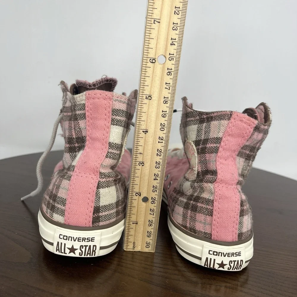 Converse Shoes Youth Girls 5 Pink Plaid Taylor All Star Slip On Low Top Sneakers
